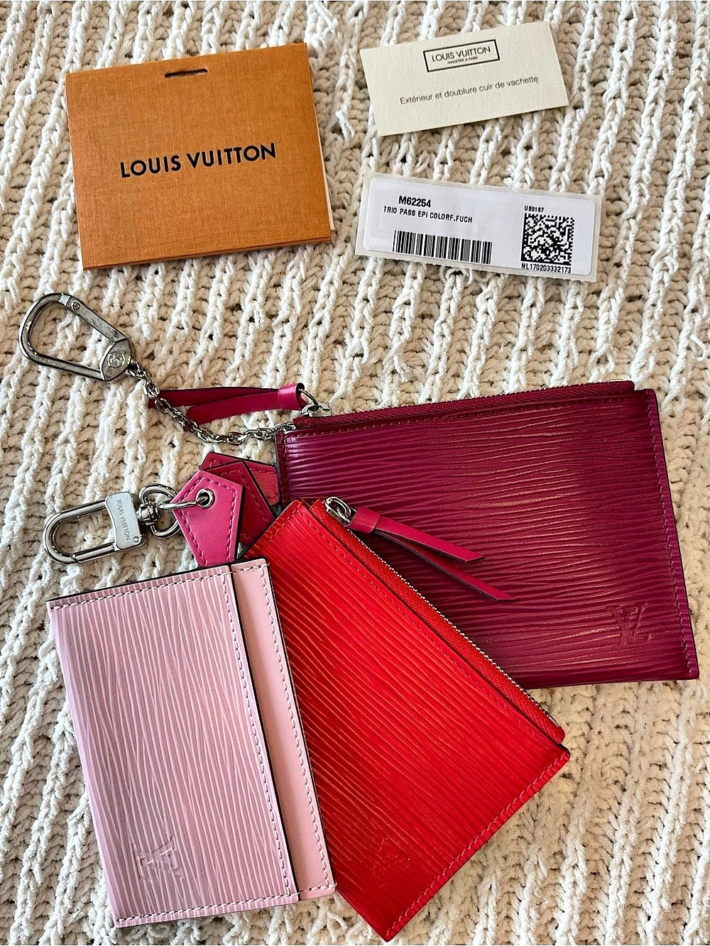 Louis Vuitton Epi Trio Card Case Wallet- Rose Ballerine Rouge Fuchsia
